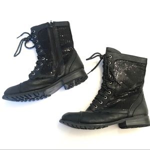✨BLACK SEQUIN COMBAT BOOTS✨